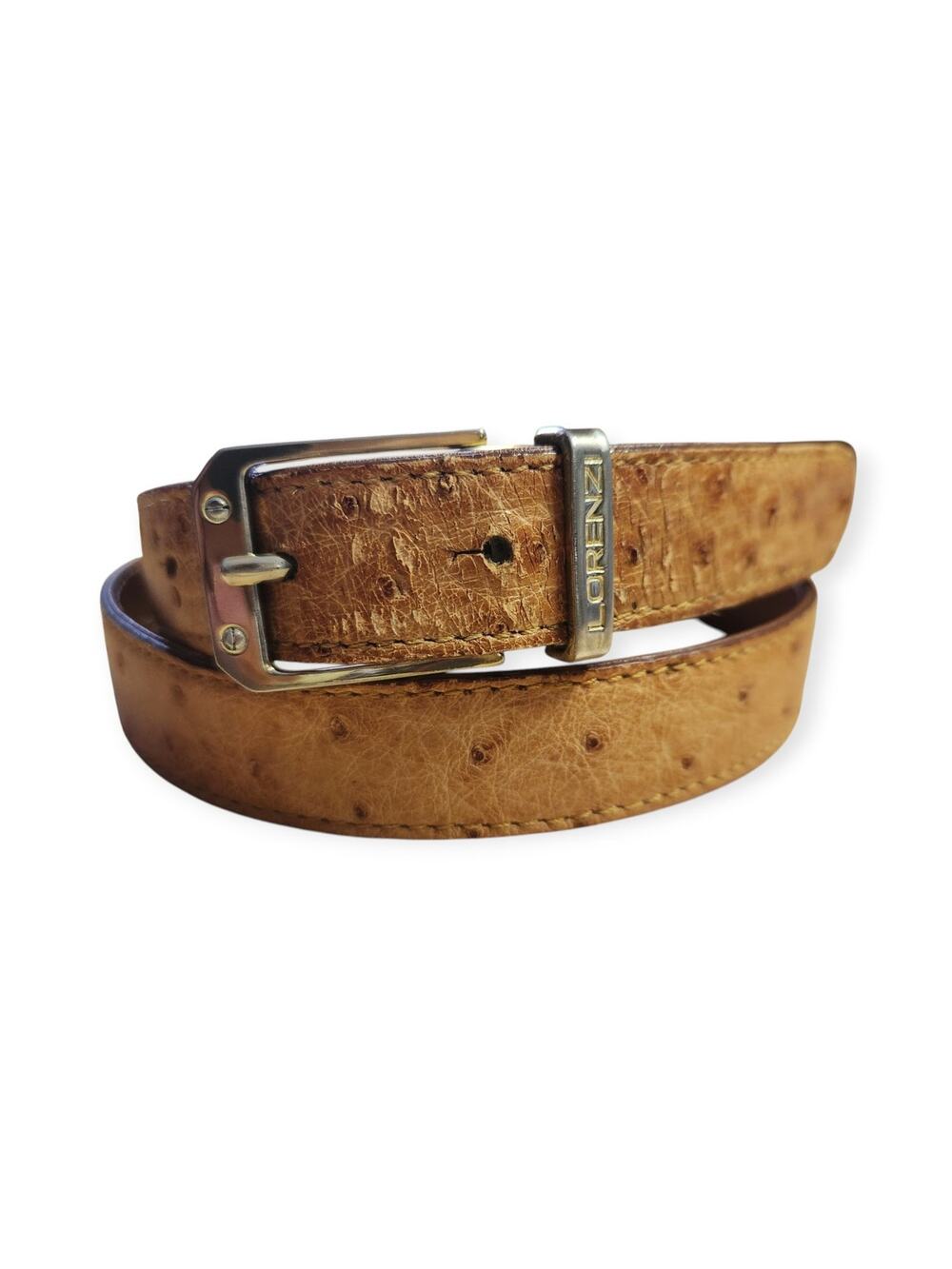 Ostrich Leather Lorenzi Vintage 80s Exotic Slim Light Brown Belt